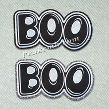 Wholesale Custom Halloween Boo Embroidered Applique Patch Iron-On/Sew-On Canvas Fabric English Letter Shape Beads Decoration
