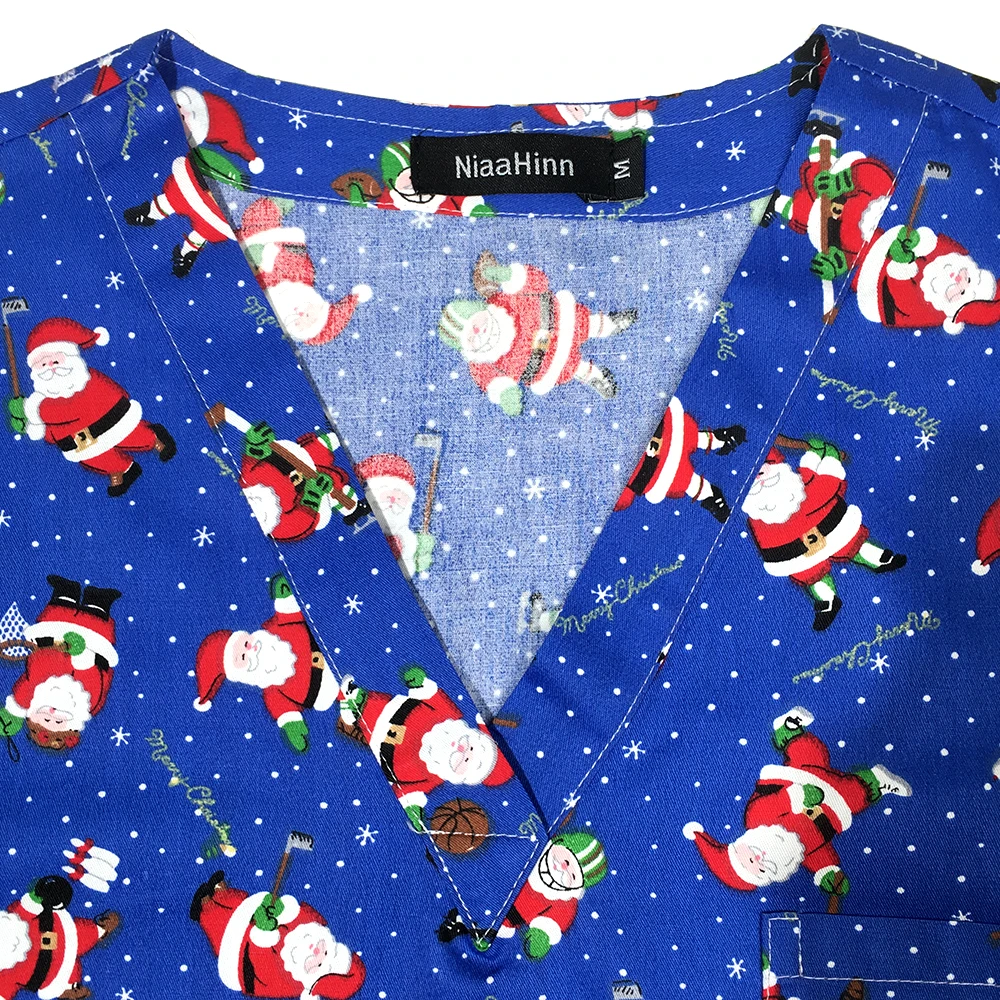 Shop Our Christmas Santa Claus Printed Top Hospital Uniforms, image size:1000x1000