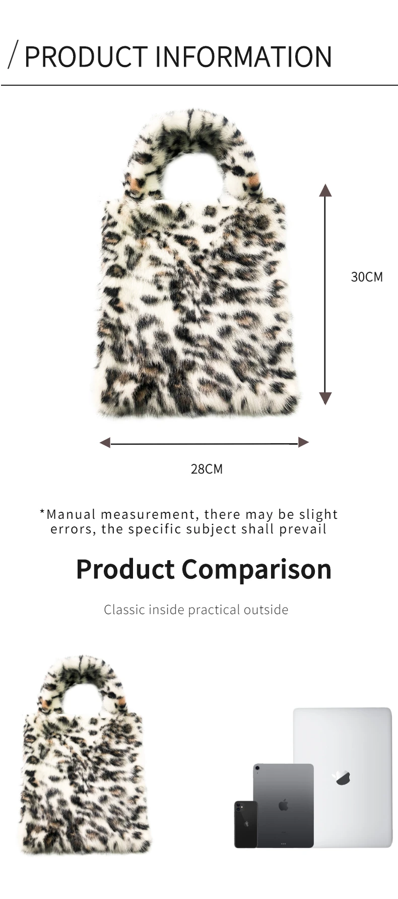 2022 Real Mink Handbag Clutch Women Fur Bag Fashion Black and White Pattern