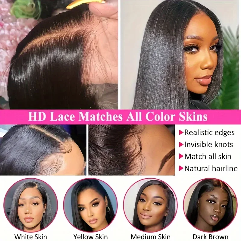13x6 Riicht HD Lace Front Mënschlech Hoer Perücke fir Fraen Virgepléckt Transparent Lace Frontal Perücke mat Babyhoer Naturfaarf Perück_voghion.com
