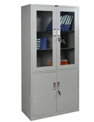 Knock down steel structure glass door office grey storage file cabinet