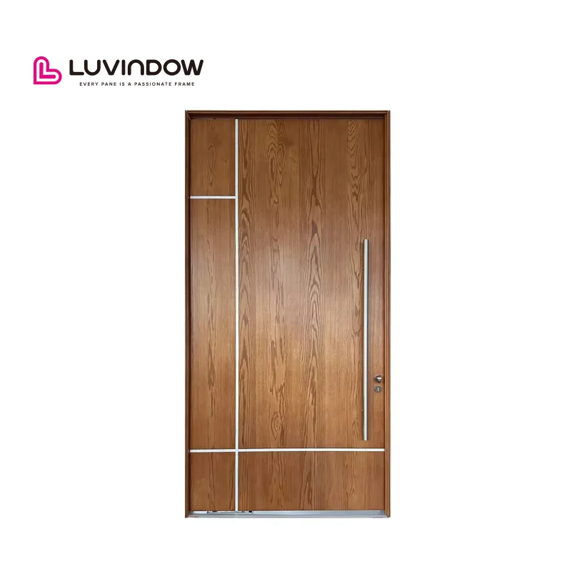 Custom Modern Design Double Entry Door Exterior Glass Solid Wooden Front Entrance Doors