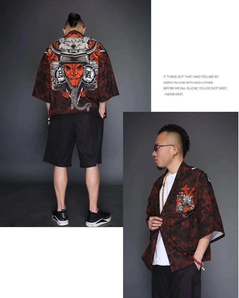 Kimono Man Japanese Clothes Yukata Male Samurai Costume Haori Obi Beach Men's Kimono Cardigan Japanese Streetwear Jacket 1001 1 XXL