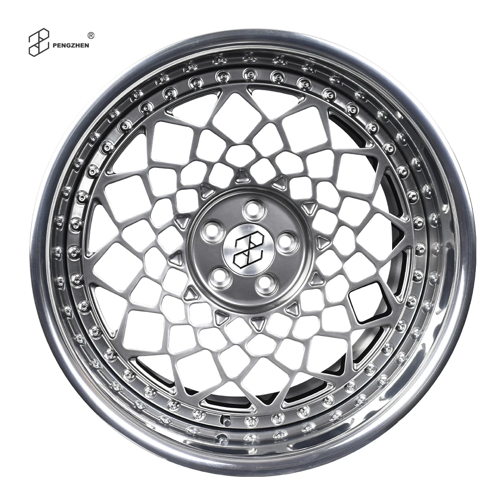 PENGZHEN Mesh Design Custom Hyper Black Deep Dish 2 Piece Forged Wheel for Any Car