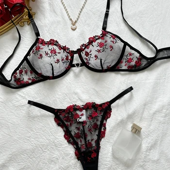 Lingerie Sexy Sets Femme Bra G-string Womens Sexy Underwear Heart Rhinestone Romantic Bikini Lingerie Manufacturer