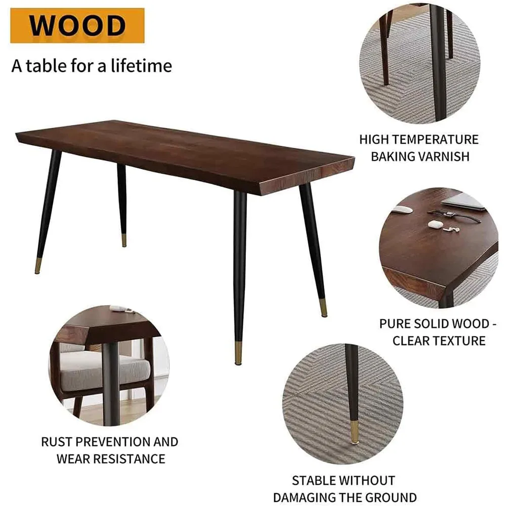 55\" Modern Simple Style Standing Desk for Home Office Bedroom Solid Wood Planks with Black Metal Legs Study Computer Desk details