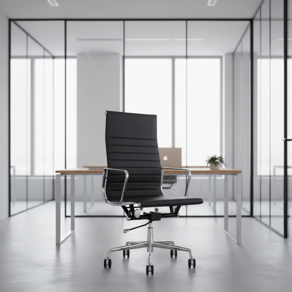 Alloy Frame Genuine Leather Executive Office Chair with Swivel Function and Steel Base 3
