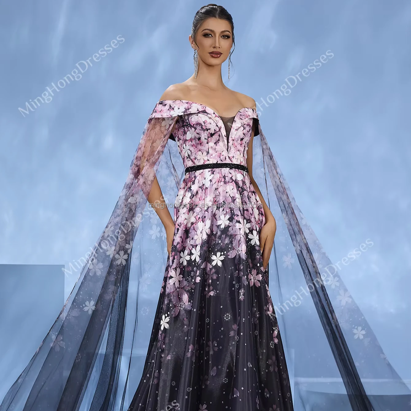 Bohemian A-Line Evening Dress with Unique Floral Print Elegant Formal Banquet Ball Gown Perfect Match for Arab Banquets