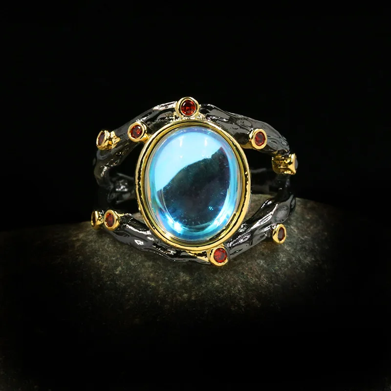 Tree Branch Elven Fairy Flower Simulated Fire Opal Ring