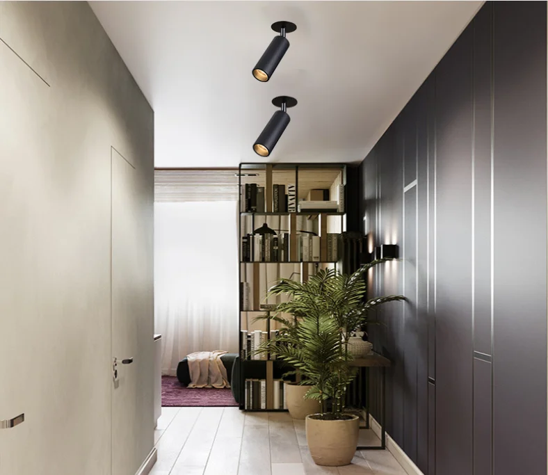 Perforated track spotlight embedded moving head ceiling tube spotlight 20W30W stretched 360 cylinder rail LED spotlight