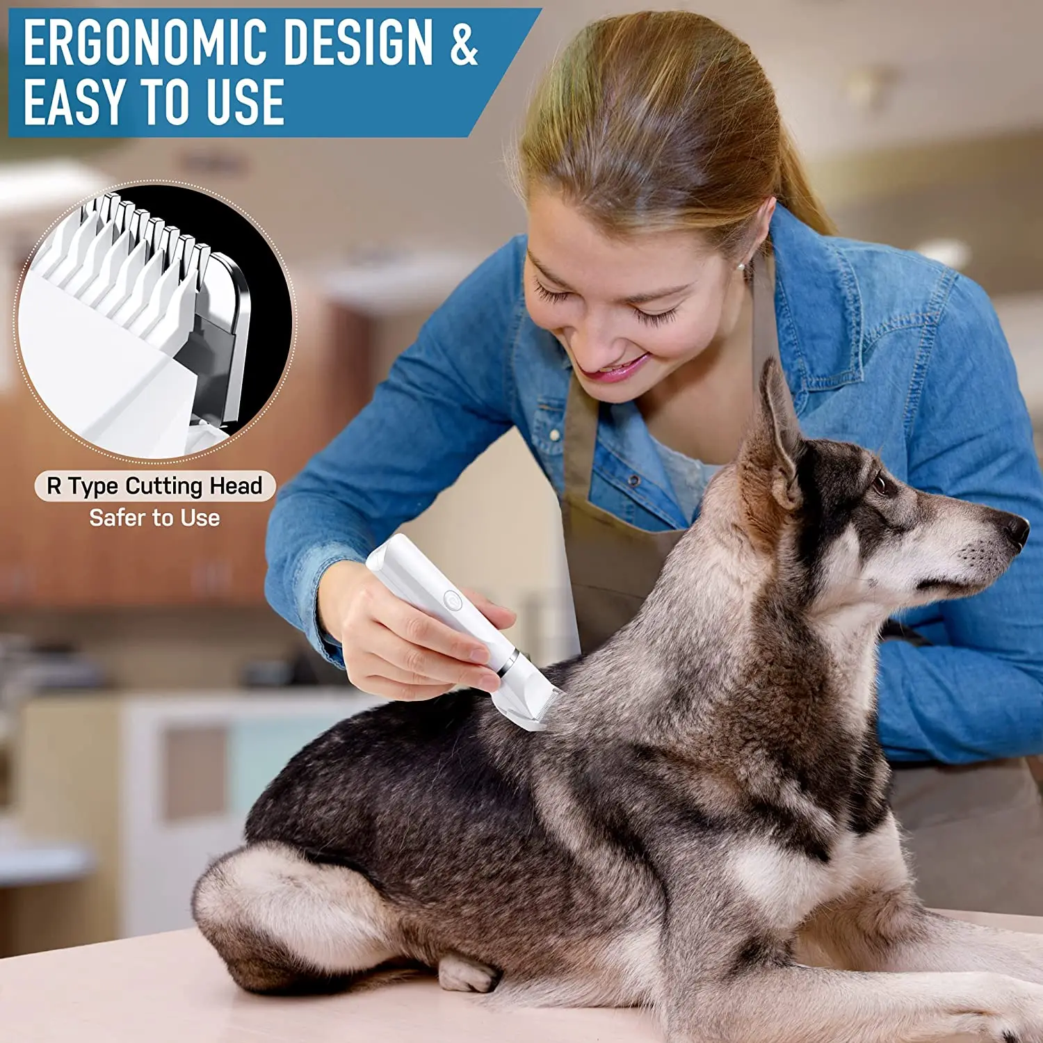 Kit de aseo de Afeitadora eléctrica multifuncional en para perros,  cabezales de corte y peines guía para recortar el cabello con material