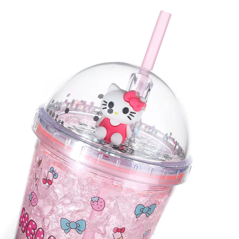 Factory Custom Cartoon Anime Reusable Double Wall Water Bottle Frosted Plastic Coffee Cup with Lid and Straw