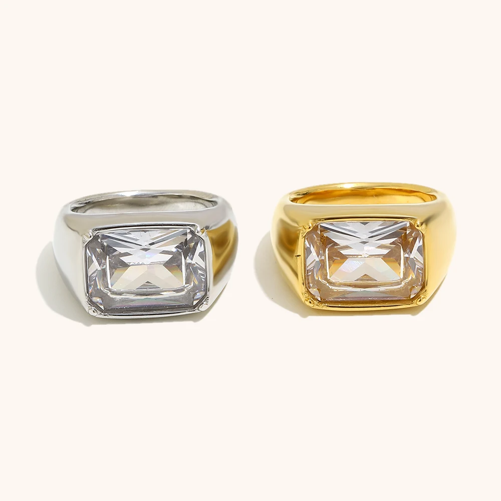 hannered 18k gold plated stainless steel ring-2