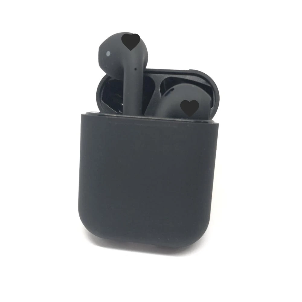 Nuevos Mini Audifonos Bluetooth i12 Tws NEGRO MATE tipo Airpods TOUCH  Cargador Magnético
