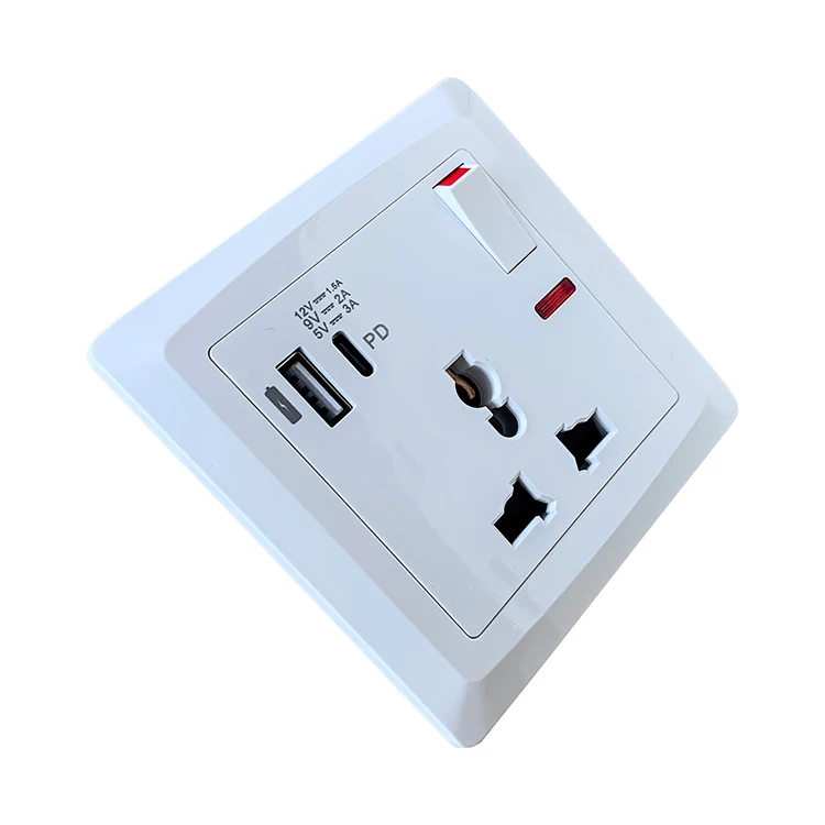13A 3 Pin Universal Wall Socket Usb and Type C Electric Power Usb Switch Outlet Uk Wall Socket With Usb C Type