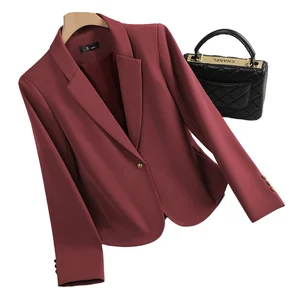 Autumn/Winter High-End ELEGANT Loose Casual Top Women's Plum Color Woven Anti-Wrinkle Spandex/Polyester Suit Coat