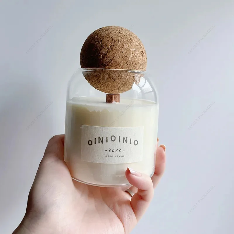 Most Popular Luxury 5oz 8oz 16oz Unique Cute Candle Holders Borosilicate Glass Ball Candle Jars with Wood Cork Lid