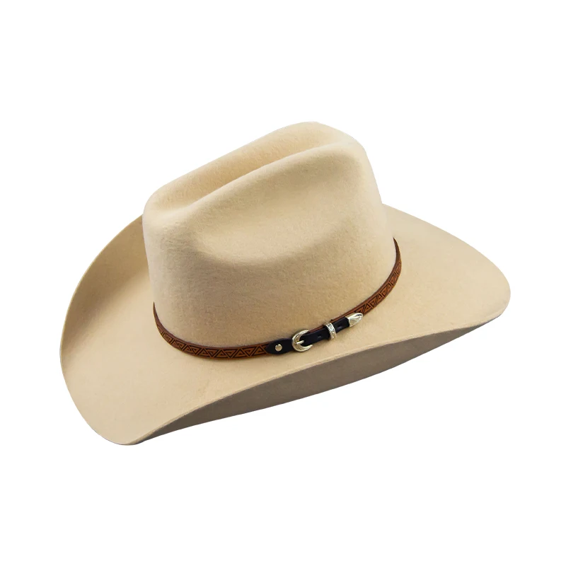 LiHua Western Plain Felt Cowboy Hats Wholesale Leather Band Cowboy Hats for  Men With 100%Handmade