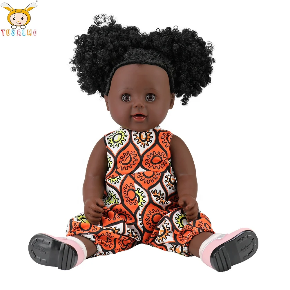 2021 new 16 inch black dolls african plastic wholesale African doll cute fashion double ponytail explosion head