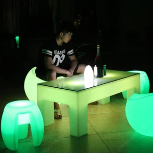 LED Bar Table with Light-Up Lounge Chair Outdoor Furniture for Pub Coffee Nightclub Dining Kitchen Hotel-Made of Plastic