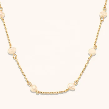 Dingran Summer Fashion Freshwater Pearl Necklace Stainless Steel Gold Plated Necklace For Women