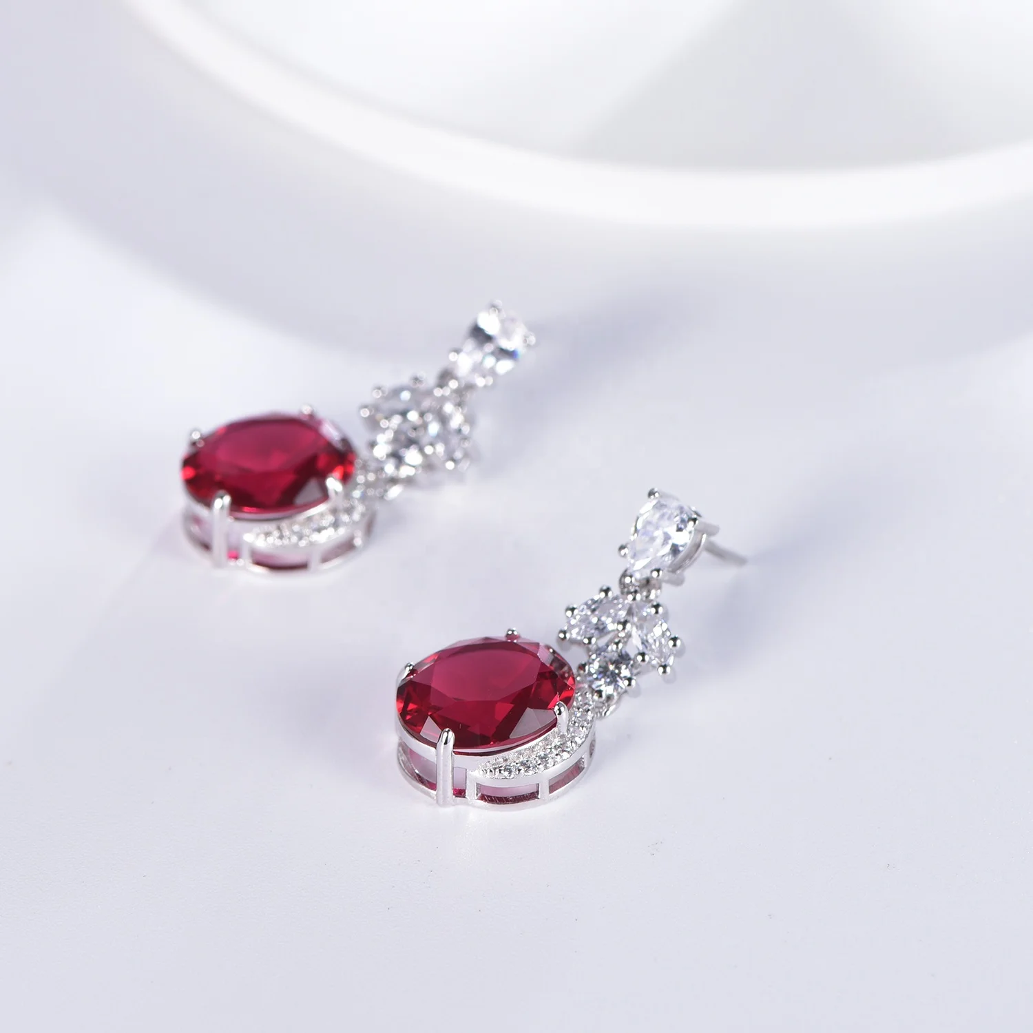 wedding earrings with ruby zircon micro pave 5a CZ high moq drop earring wedding bridal wedding earring