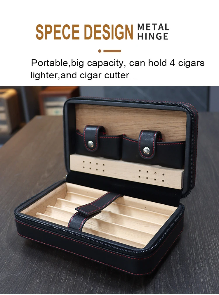 Wholesale Classic Leather Cigar Case With Cedar Wood Lined Portable
