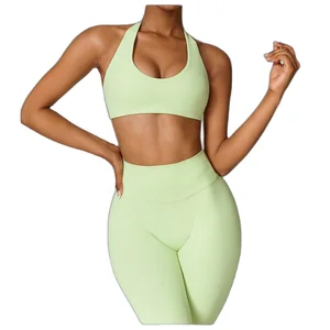 Innovative Gym Pants With Elastic Body Shaping Contrast Stitch Breathable Shorts With Short Sleeves Solid Print Logo on Waist