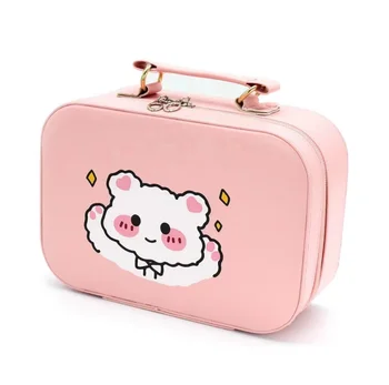 large capacity PU leather cosmetic bag  portable travel makeup organizer nails polish bag with mirror for girls