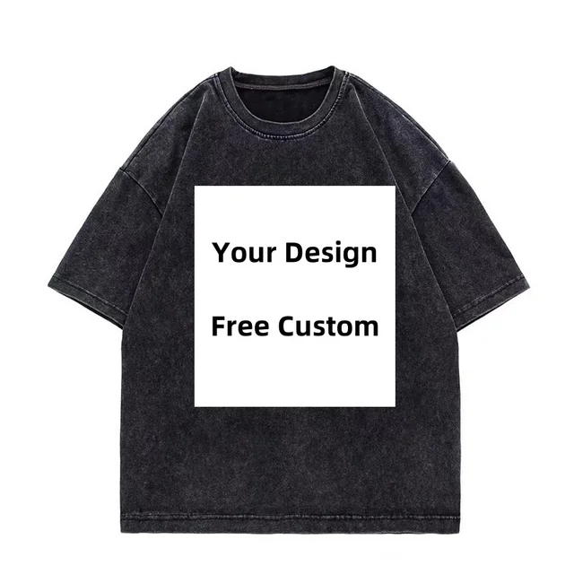 Free custom logo plus size men's graphic heavyweight t-shirts  Cotton 220 gms Tshirt streetwear acid wash oversized tshirt