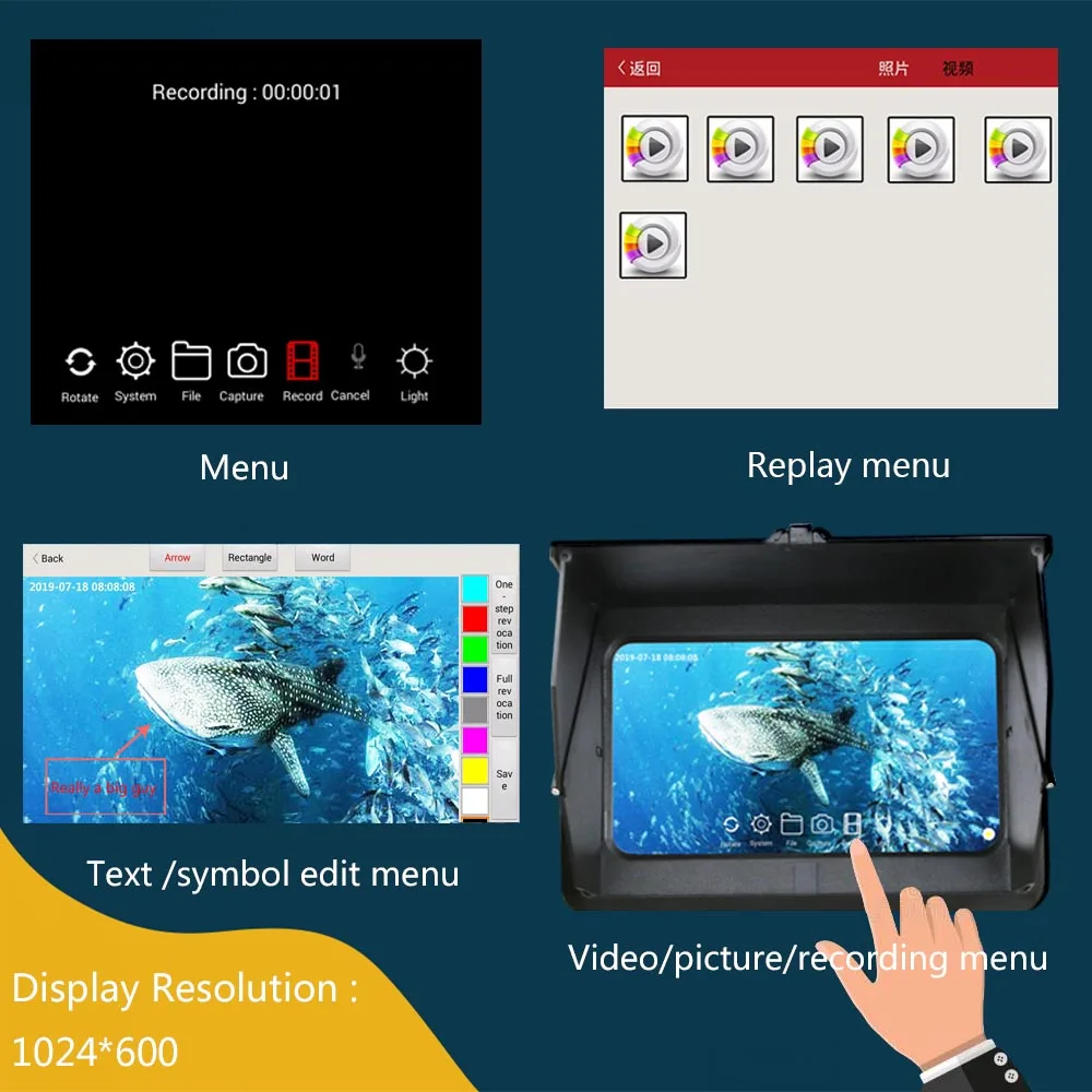 Fish Finder Underwater Fishing 1080p Camera Kit 7 Inch Wifi Wireless 16gb Video Recording Dvr
