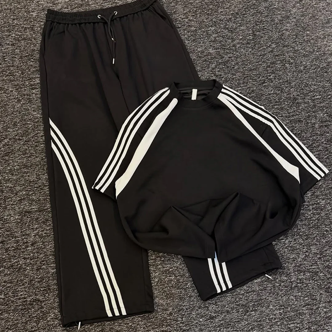 100 % bomuld – brugerdefineret streetwear-tracksuit til mænd, overdreven silhuet, skærmtrykt T-shirt og fritstående sweatpants i to-delset sæt