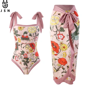 JSN 2026 Customized New Retro Two Piece Swimsuit with Swimdress Print Women's New Trendy Swimwear Beachwear High Cut Bikini Set