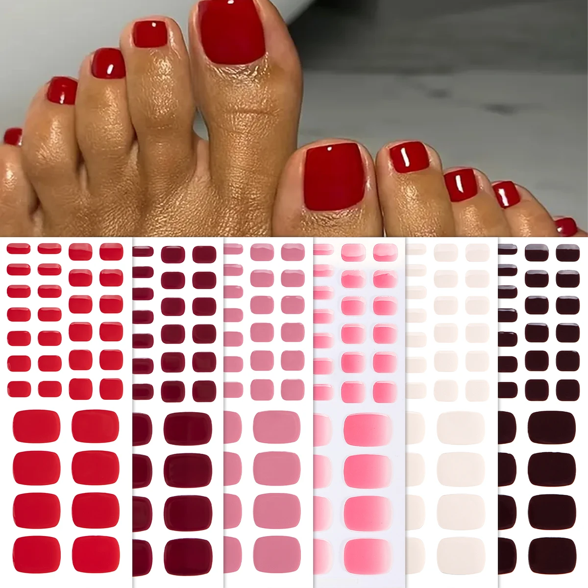 Neu Produkte Ohne Backen 100% echtes Lack-Gel Zehenaufkleber Falsch Druck auf Zehennägel UV-frei für Fußnagelkunst