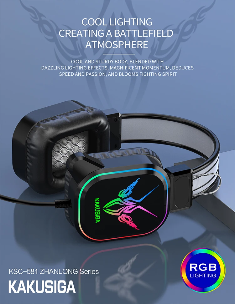 KAKUSIGA Cool LED Game Earphone Wired Headphone Gaming Stereo Headset with microphone for Xbox PS4 Phone PC Headset