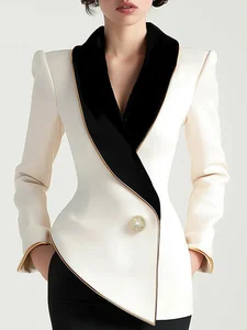 Irregular Cut Women's Suit Jacket-Elegant Solid Lace Single Button Long Sleeve Blazer for Ladies