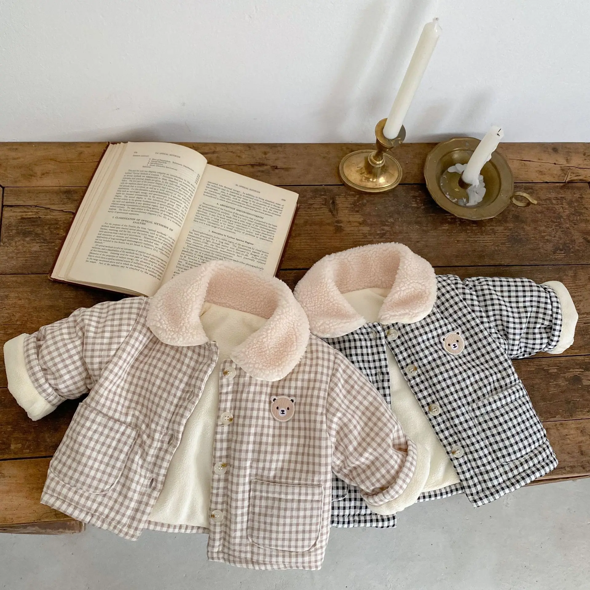 infant winter dress coats Baby Clothes Plaid Bear Jacket Clip Cotton Warm Boys Girls Thickened Coat Line Model Number Autumn pea coat baby winter