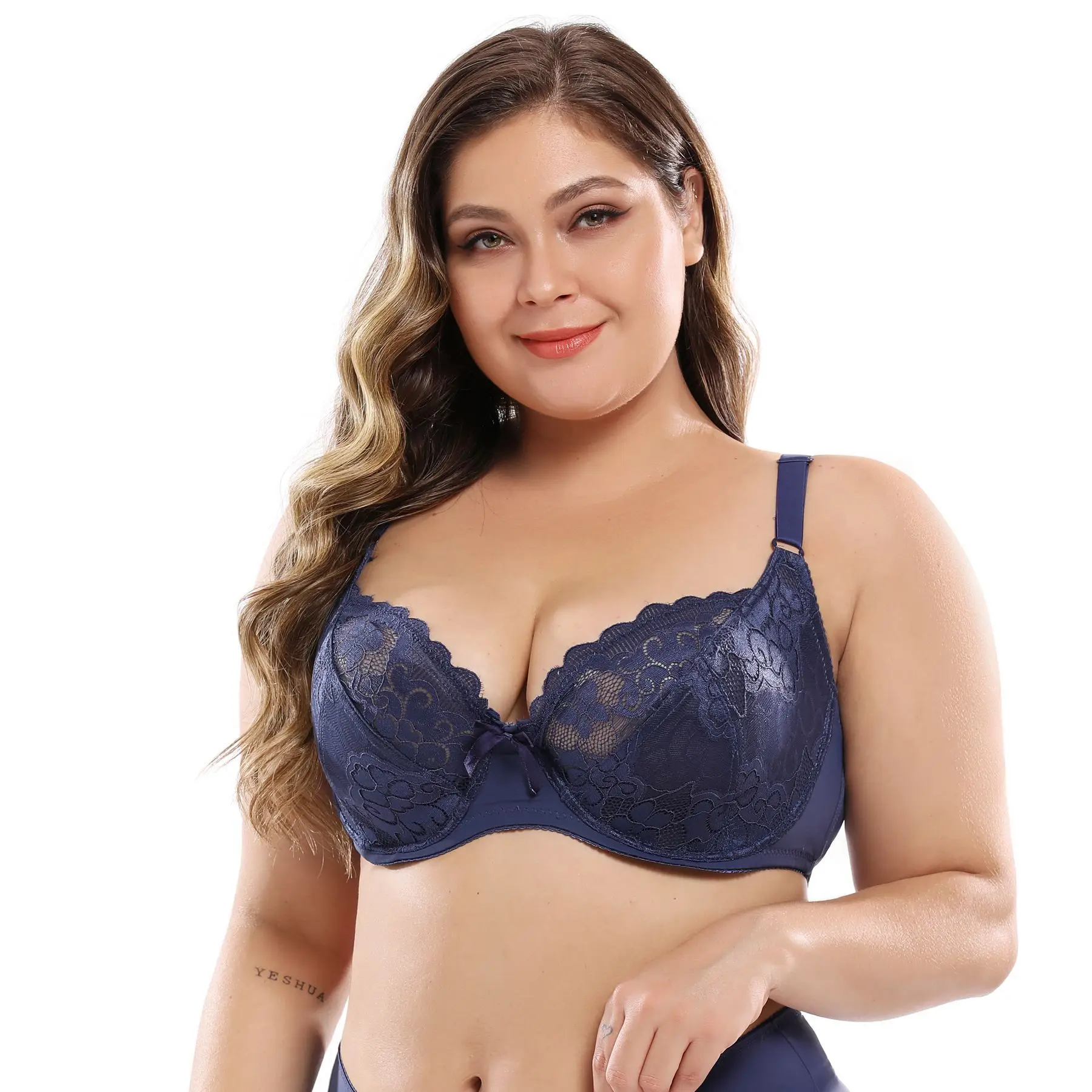8736#E black lace full-bust bra front view