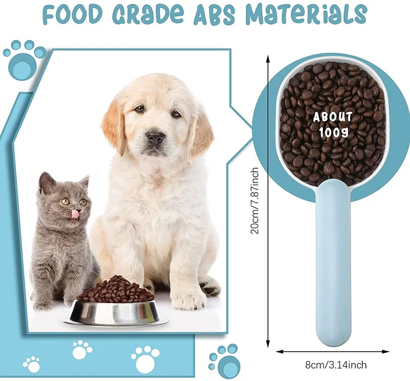 Dog Food Scoop, Plastic Measuring Cup Pet Feeding 1 Spoon Long Handle