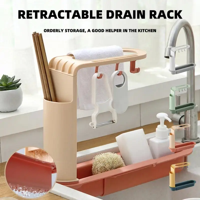 Telescopic Sink Rack Soap Sponge Holder Kitchen Sinks Organizer