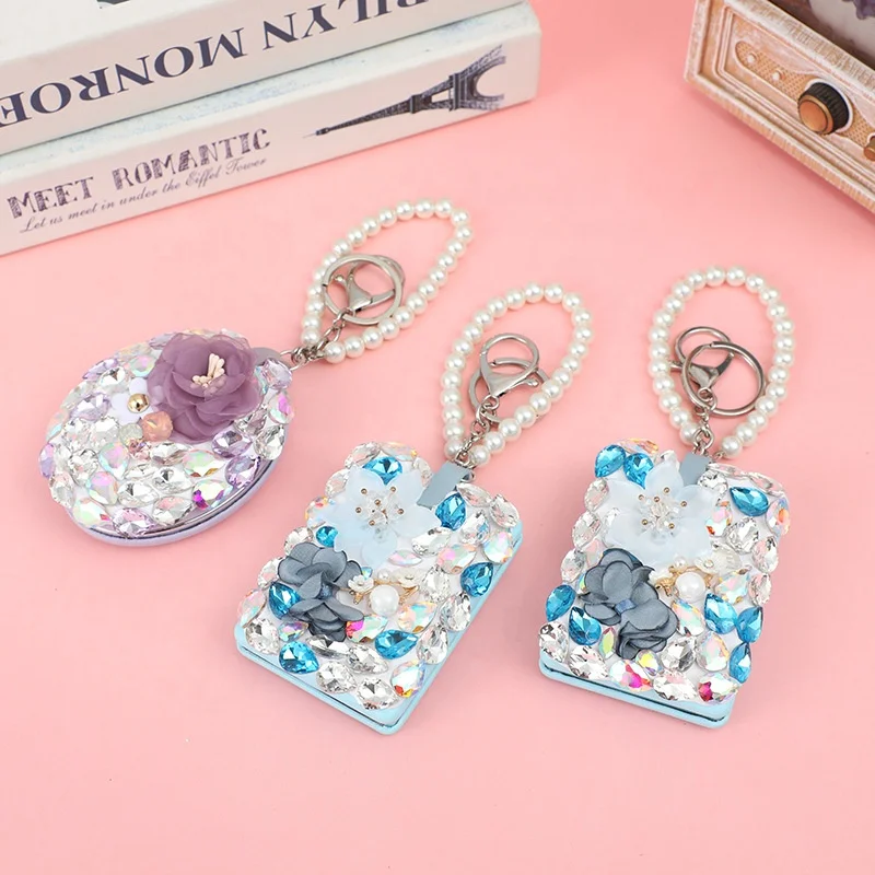 Роскошное зеркало с блестящими стразами роскошное ручной держатель карманное круглое роскошные зеркала для