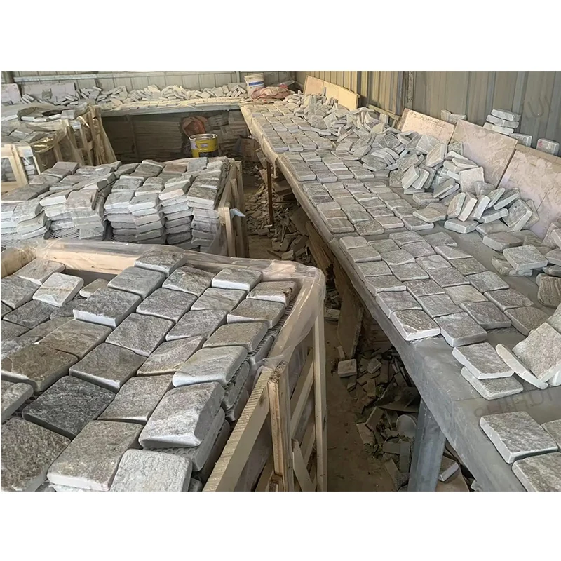 product oyster gold quartzite cobble cube tumbled natural split surface mesh pavers driveway patio paving stone cobblestone slate-3