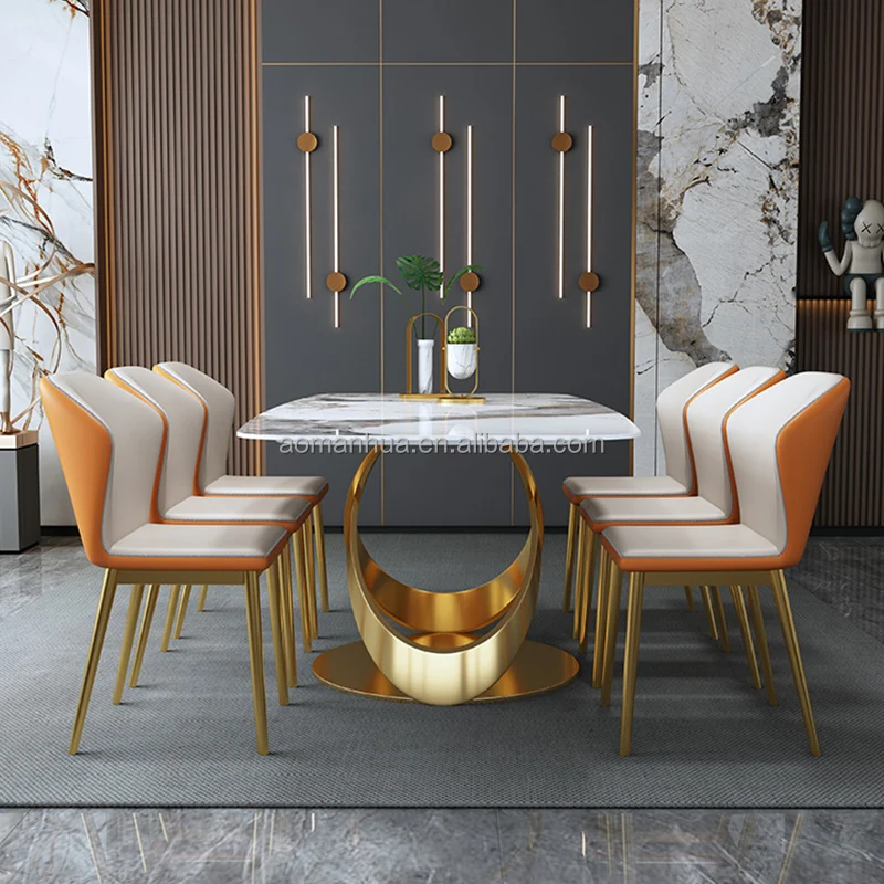 Contemporary Gold Base Dining Table 2021 New Design Marble Dining Room