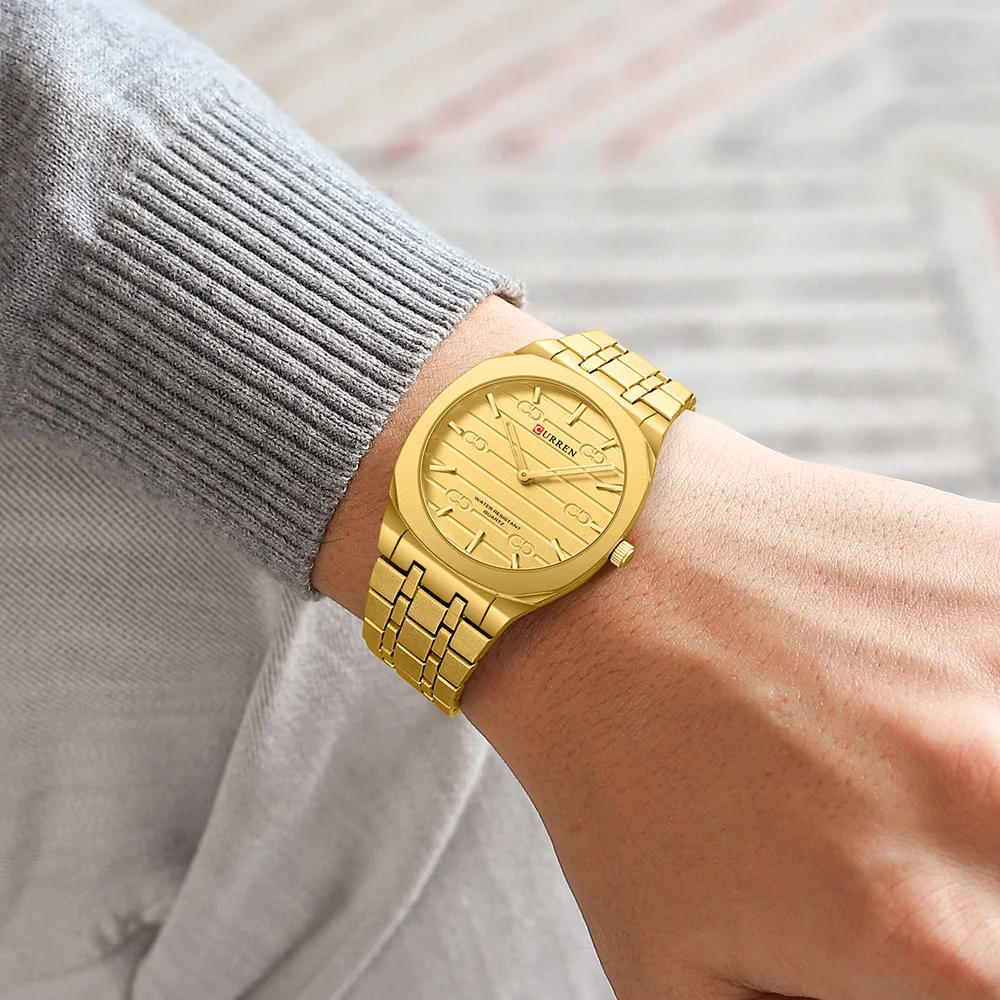 Reloj CURREN para hombre, relojes dorados de acero inoxidable 8444 para  hombre, recién llegados de lujo, reloj de pulsera de cuarzo analógico