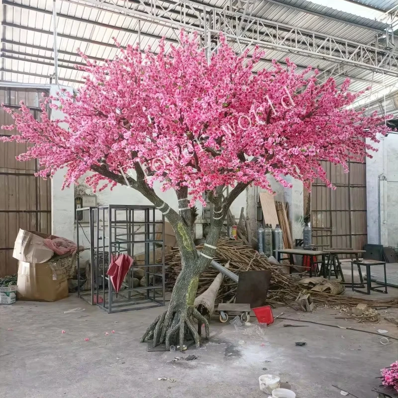 Большое розовое Вишневое дерево персиковое искусственное шелковое желающее Ресторан отеля пейзаж свадебное украшение