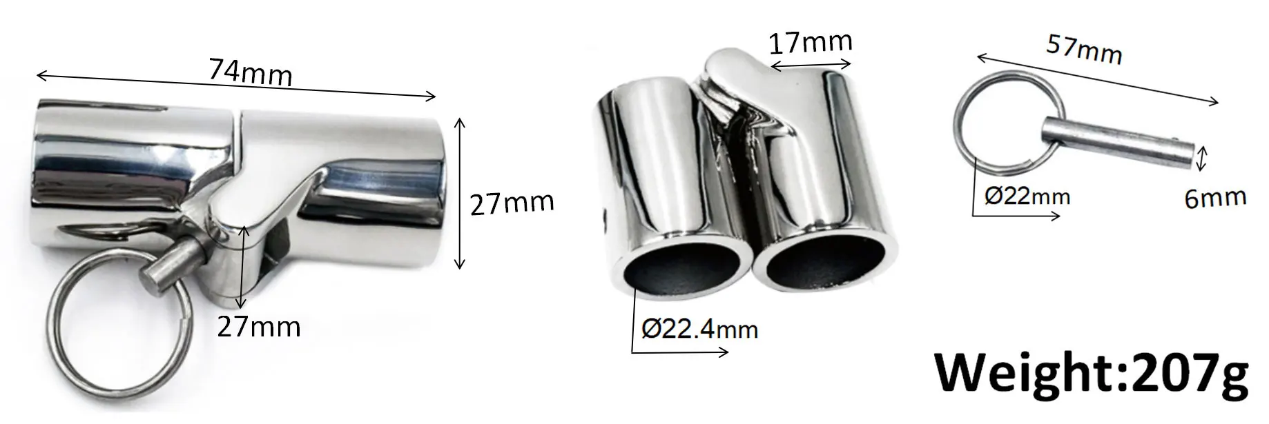 FP INOX Schlauchschelle Mit Kugelgelenk Für Rohr 22 Mm – Edelstahl A4-316, 97 Mm Lang, Für Boote