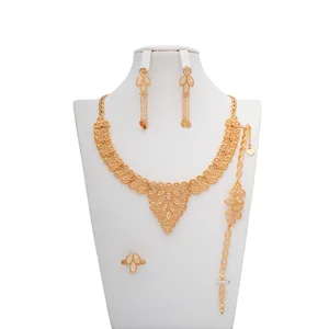African Bridal Jewelry Sets for Arab Women-Gold Plated Wedding Engagement Anniversary Party Jewelry