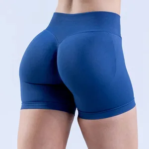 Quick-Drying Seamless Fitness Yoga Pants with Elastic Waist Closure Hip-Lifting Three-Point Sports Shorts Solid Spandex/Nylon