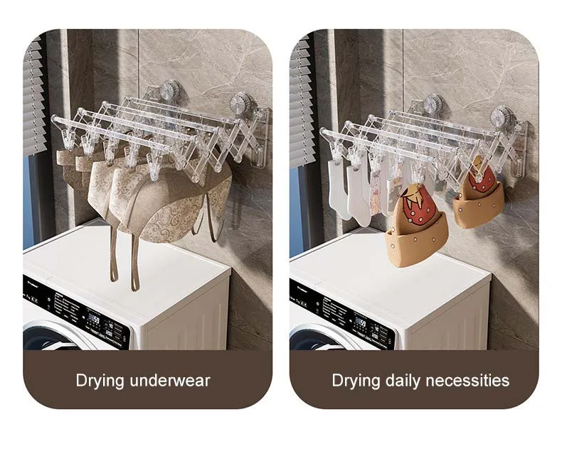 Household Drying Rack with Suction Cup Non-Punch Balcony Folding Hanger Storage Rack for Clothes & Socks Wall Use