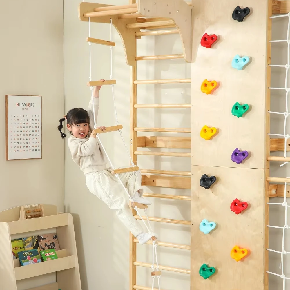 In Stock Indoor Monkey Bars Kids Wooden Climbing Frame